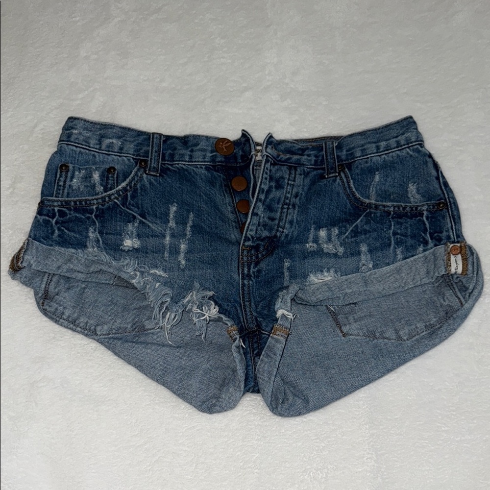 ONEE TEASPOON dark washed distressed bandit jean shorts size 24